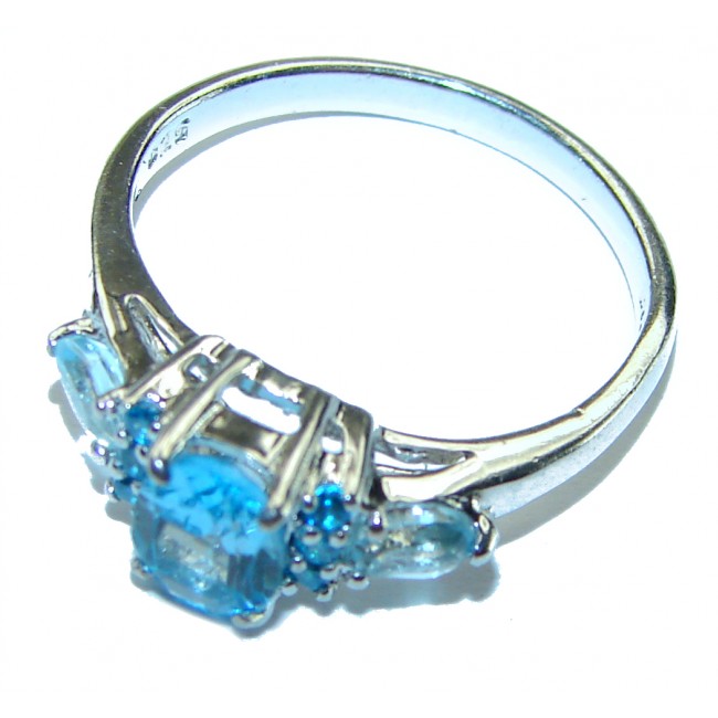 1.7 carat oval cut Blue Swiss Topaz .925 Sterling Silver handcrafted Ring size 7