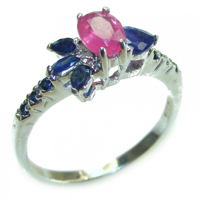 Authentic 2.1 carat Ruby Sapphire .925 Sterling Silver handmade Ring s. 7 1/4