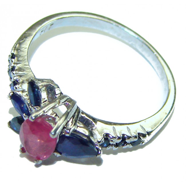 Authentic 2.1 carat Ruby Sapphire .925 Sterling Silver handmade Ring s. 7 1/4