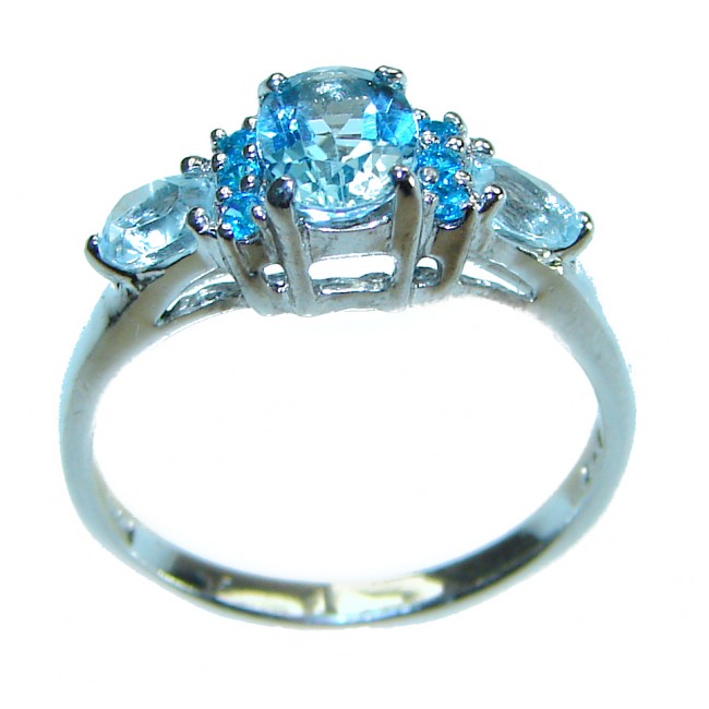 1.7 carat oval cut Blue Swiss Topaz .925 Sterling Silver handcrafted Ring size 6 1/4