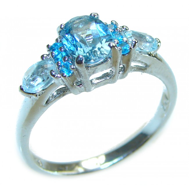 1.7 carat oval cut Blue Swiss Topaz .925 Sterling Silver handcrafted Ring size 6 1/4