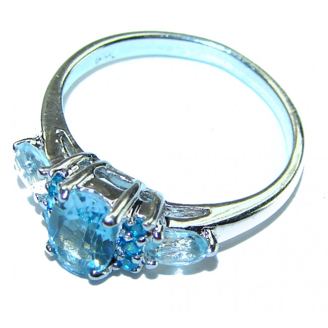 1.7 carat oval cut Blue Swiss Topaz .925 Sterling Silver handcrafted Ring size 6 1/4