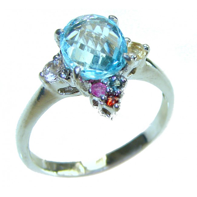 1.7 carat oval cut Blue Swiss Topaz .925 Sterling Silver handcrafted Ring size 7