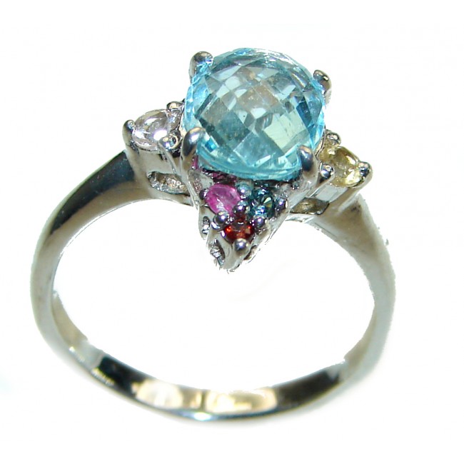 1.7 carat oval cut Blue Swiss Topaz .925 Sterling Silver handcrafted Ring size 7