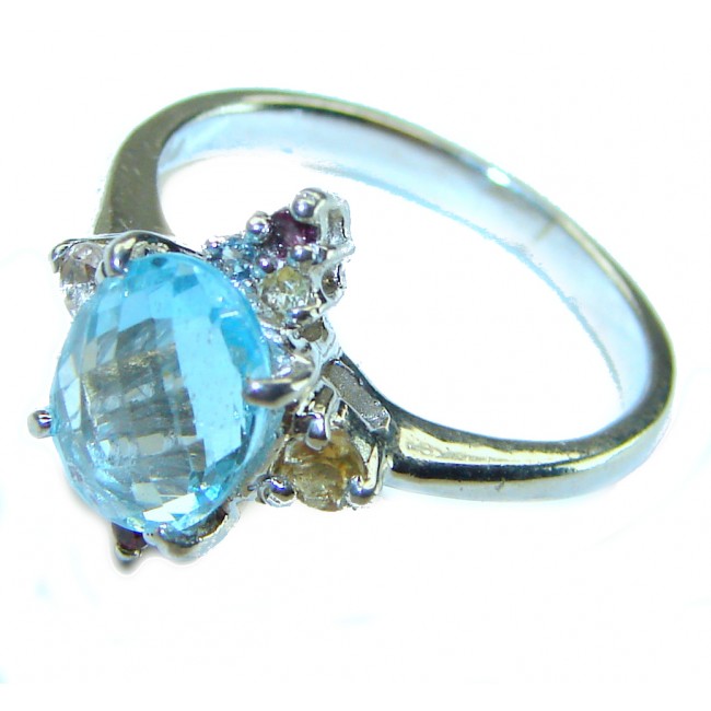 1.7 carat oval cut Blue Swiss Topaz .925 Sterling Silver handcrafted Ring size 7