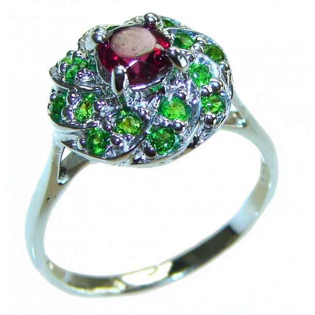 Blooming Rose Authentic Garnet .925 Sterling Silver handcrafted Ring size 7 3/4