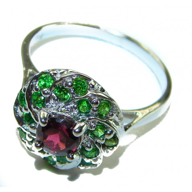 Blooming Rose Authentic Garnet .925 Sterling Silver handcrafted Ring size 7 3/4