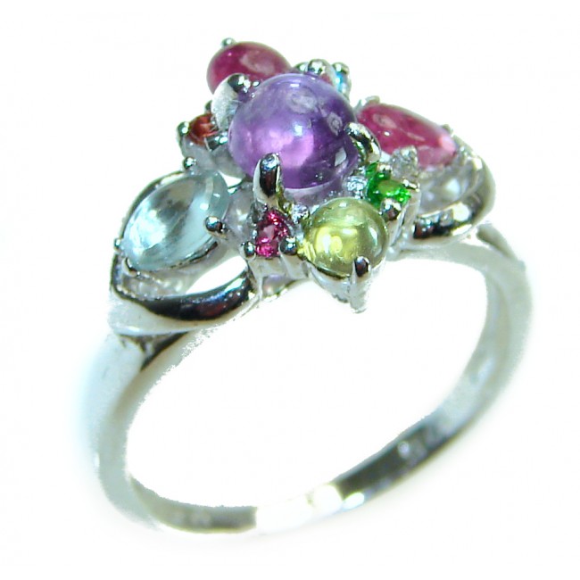 Tropical Beauty 5.5 carat multigems .925 Sterling Silver Handcrafted Ring size 6 1/4