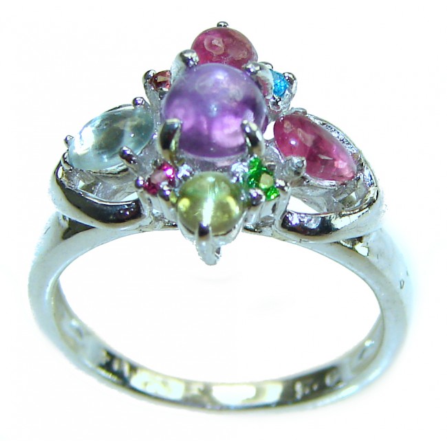 Tropical Beauty 5.5 carat multigems .925 Sterling Silver Handcrafted Ring size 6 1/4