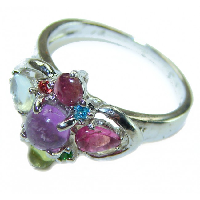 Tropical Beauty 5.5 carat multigems .925 Sterling Silver Handcrafted Ring size 6 1/4