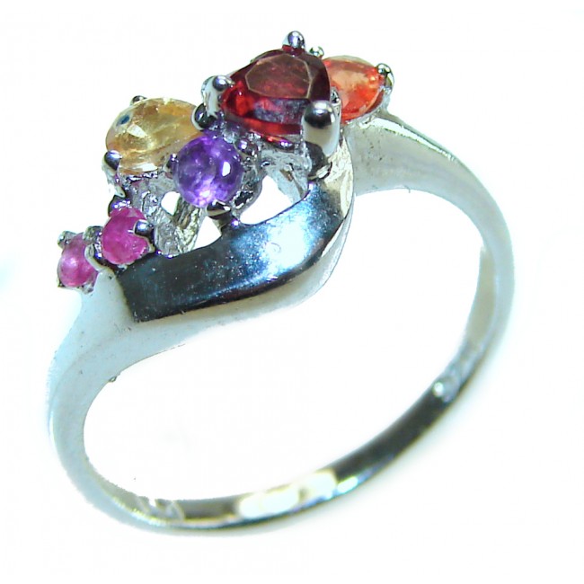 Blooming Rose Authentic Garnet Sapphire .925 Sterling Silver handcrafted Ring size 7