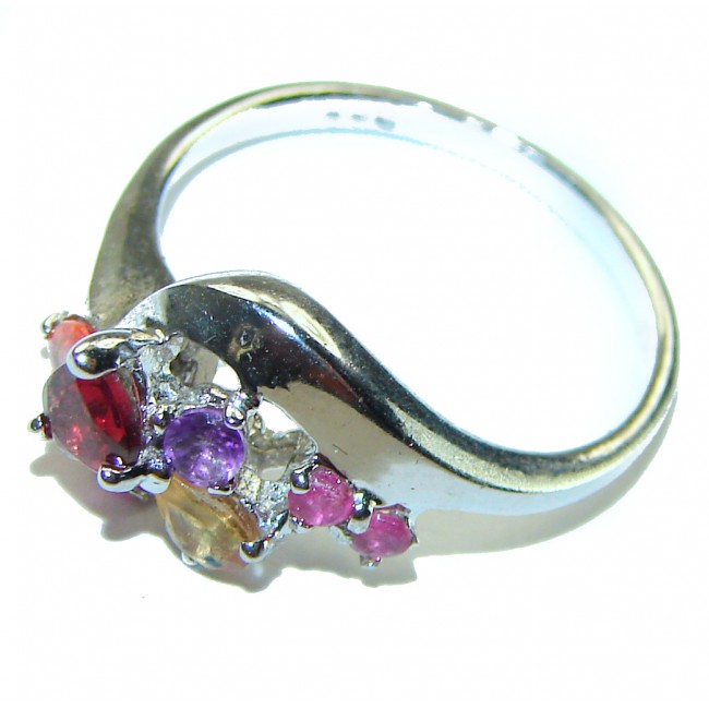 Blooming Rose Authentic Garnet Sapphire .925 Sterling Silver handcrafted Ring size 7