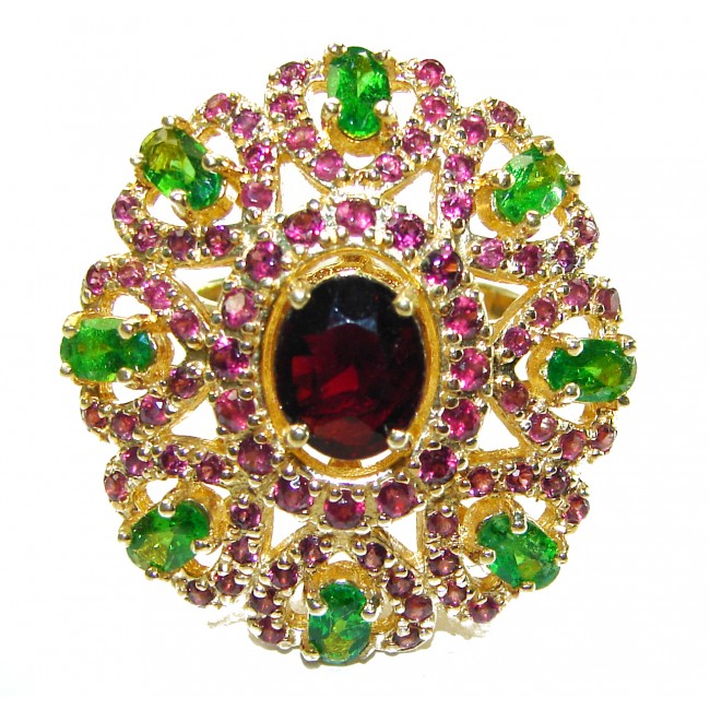 Rose Garden authentic 5.2 carat Garnet Emerald 14K Gold over .925 Sterling Silver handcrafted ring size 8