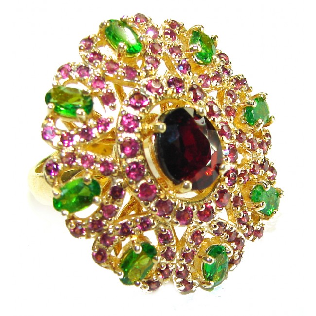 Rose Garden authentic 5.2 carat Garnet Emerald 14K Gold over .925 Sterling Silver handcrafted ring size 8