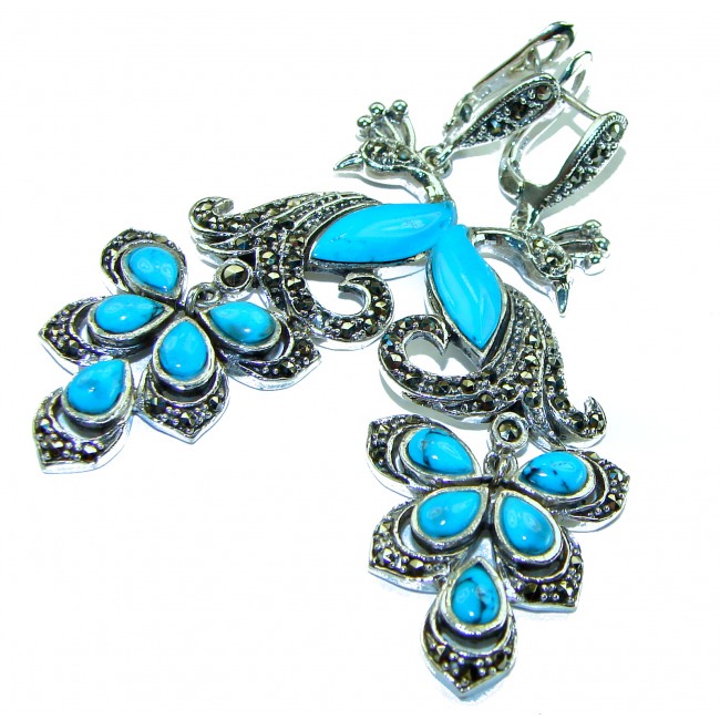 Great authentic inlay Turquoise .925 Sterling Silver handcrafted Earrings