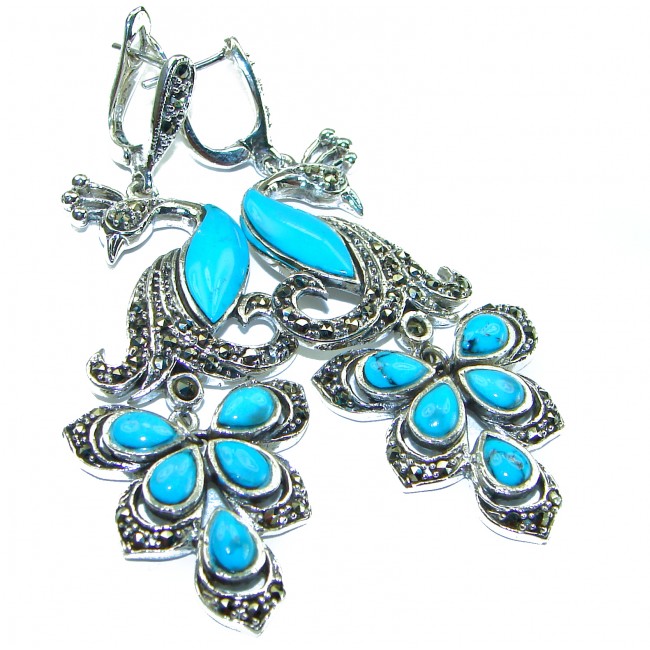 Great authentic inlay Turquoise .925 Sterling Silver handcrafted Earrings