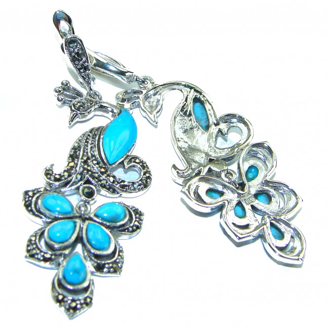 Great authentic inlay Turquoise .925 Sterling Silver handcrafted Earrings