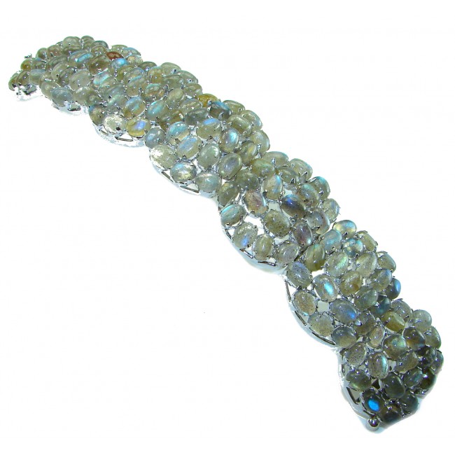 Spectacular Mesmerizing Glow 165 carat Silky Labradorite .925 Sterling Silver handmade Bracelet