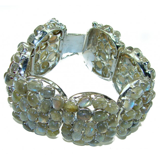 Spectacular Mesmerizing Glow 165 carat Silky Labradorite .925 Sterling Silver handmade Bracelet