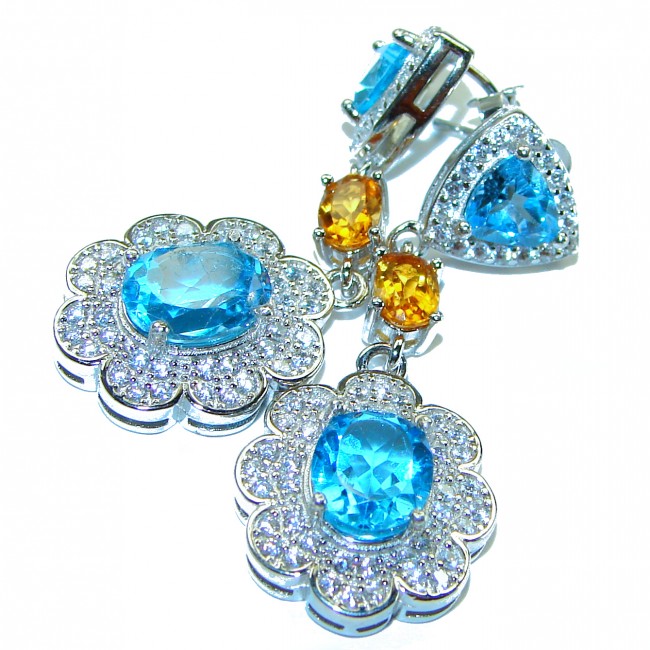 Emma 12.5 carat Swiss Blue Topaz .925 Sterling Silver handmade Statement earrings