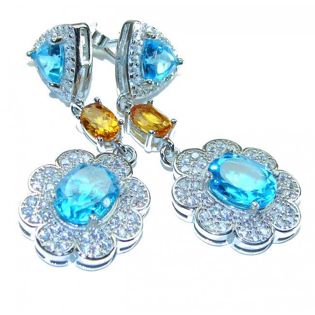 Emma 12.5 carat Swiss Blue Topaz .925 Sterling Silver handmade Statement earrings