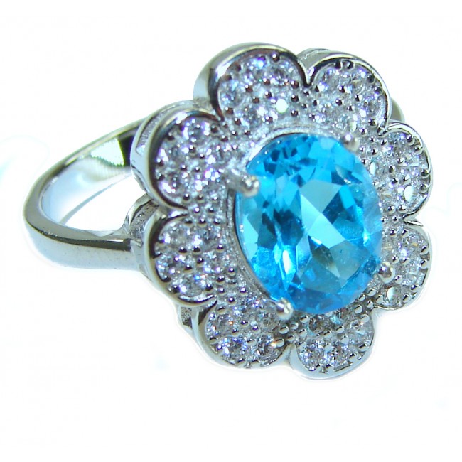 Emma 6.5 carat Swiss Blue Topaz .925 Sterling Silver handcrafted Ring size 8