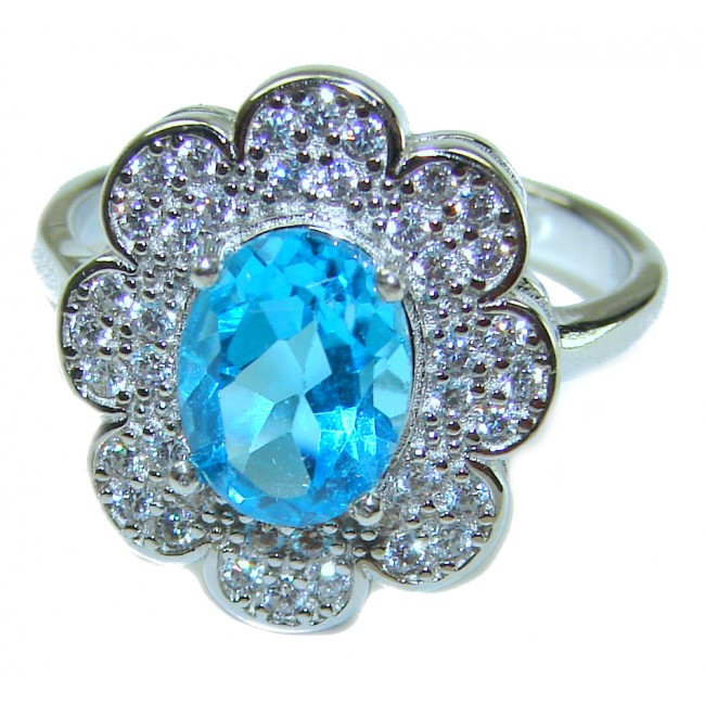 Emma 6.5 carat Swiss Blue Topaz .925 Sterling Silver handcrafted Ring size 8