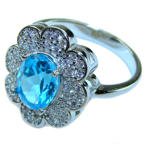 Emma 6.5 carat Swiss Blue Topaz .925 Sterling Silver handcrafted Ring size 8