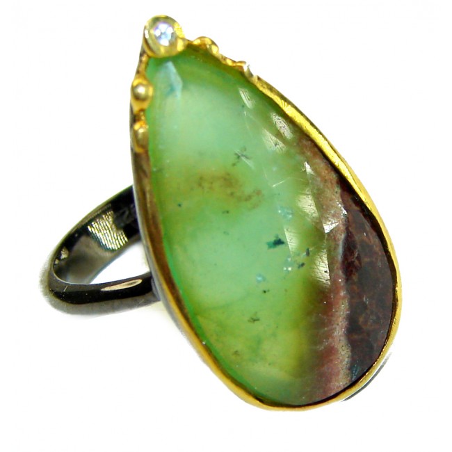 Good Energy Chrysoprase BLACK RHODIUM OVER .925 Sterling Silver Ring s. 7