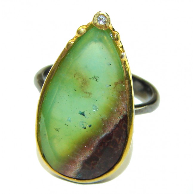 Good Energy Chrysoprase BLACK RHODIUM OVER .925 Sterling Silver Ring s. 7