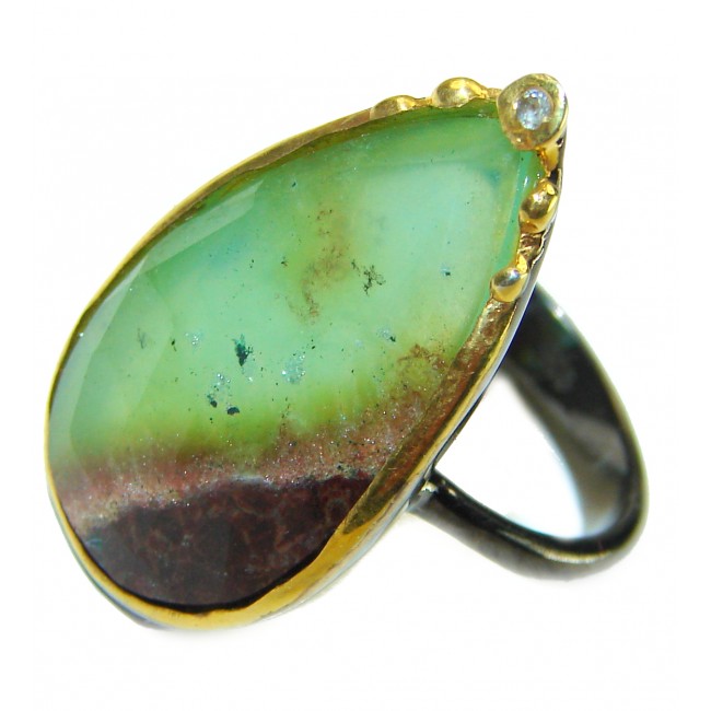 Good Energy Chrysoprase BLACK RHODIUM OVER .925 Sterling Silver Ring s. 7