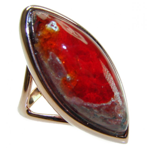 Queen of Fire best quality Mexican Opal 18K Gold over .925 Sterling Silver handmade ring 7 1/2