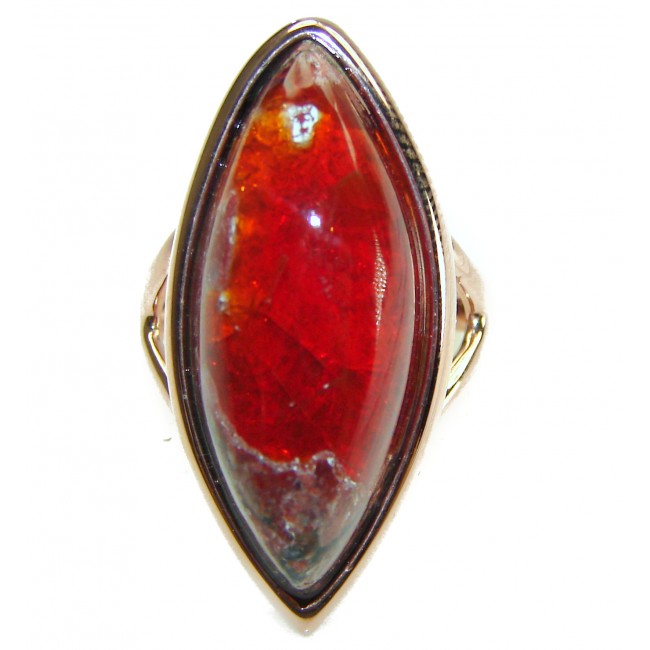 Queen of Fire best quality Mexican Opal 18K Gold over .925 Sterling Silver handmade ring 7 1/2