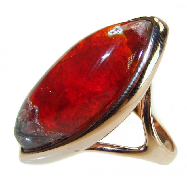 Queen of Fire best quality Mexican Opal 18K Gold over .925 Sterling Silver handmade ring 7 1/2