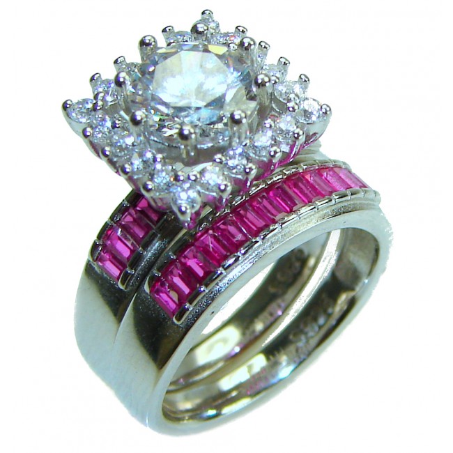 Spectacular 8.9 carat White Topaz Ruby .925 Sterling Silver stack up ring size 6