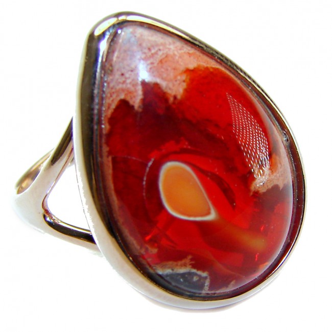 Bonfire Night best quality Mexican Opal 18K Rose Gold over .925 Sterling Silver handmade ring 9