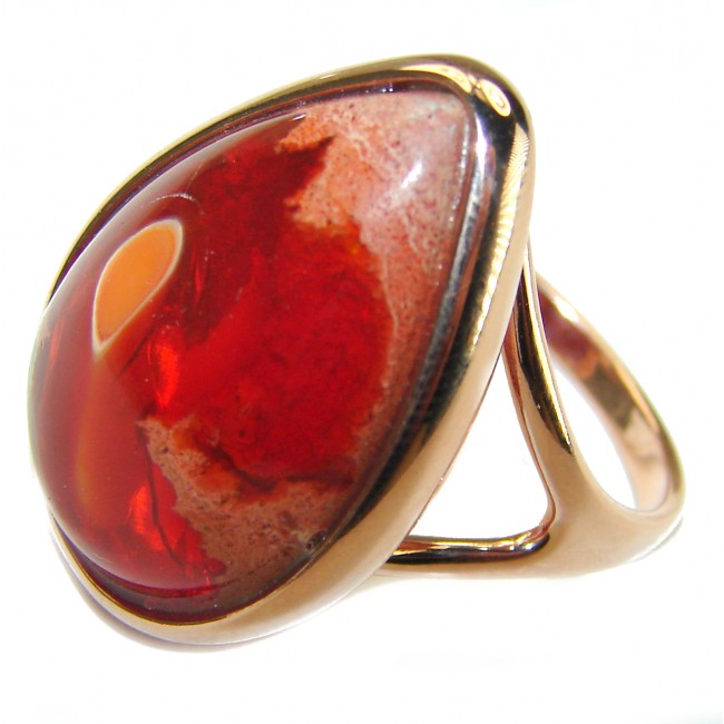 Bonfire Night best quality Mexican Opal 18K Rose Gold over .925 Sterling Silver handmade ring 9