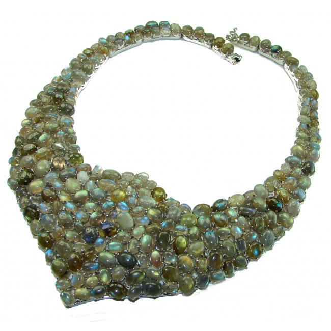 Mesmerizing Glow 166.5 grams! Silky Labradorite .925 Sterling Silver handcrafted Large Necklace