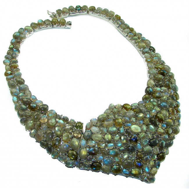 Mesmerizing Glow 166.5 grams! Silky Labradorite .925 Sterling Silver handcrafted Large Necklace