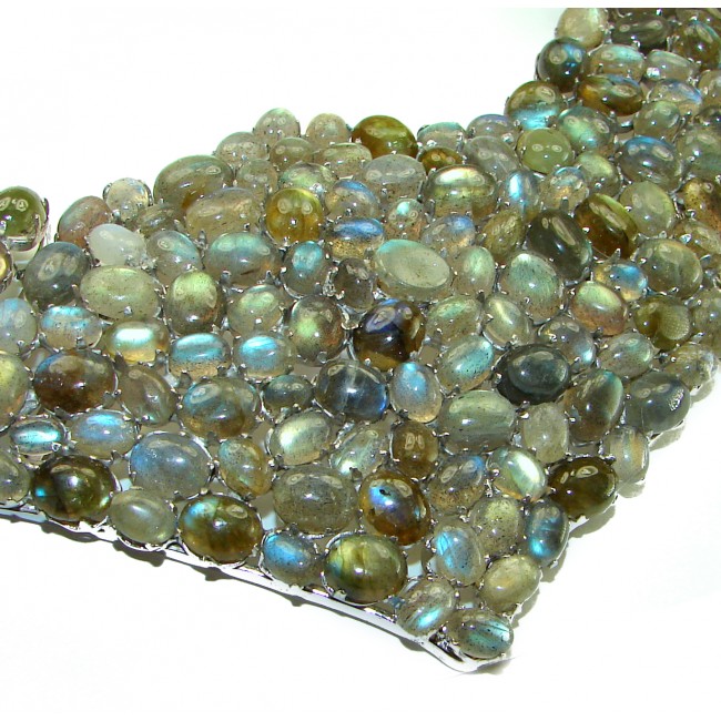 Mesmerizing Glow 166.5 grams! Silky Labradorite .925 Sterling Silver handcrafted Large Necklace