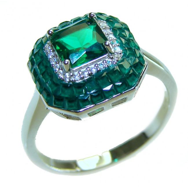 3.8 carat Emerald .925 Sterling Silver handcrafted Ring size 6