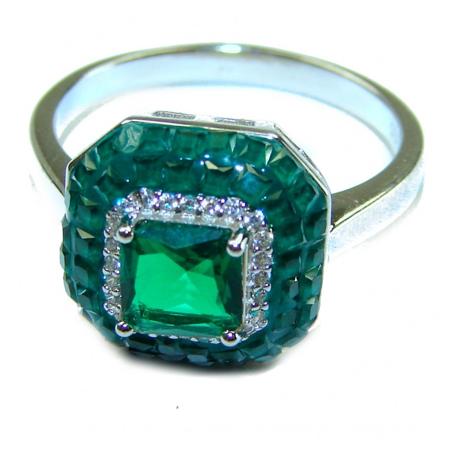 3.8 carat Emerald .925 Sterling Silver handcrafted Ring size 6