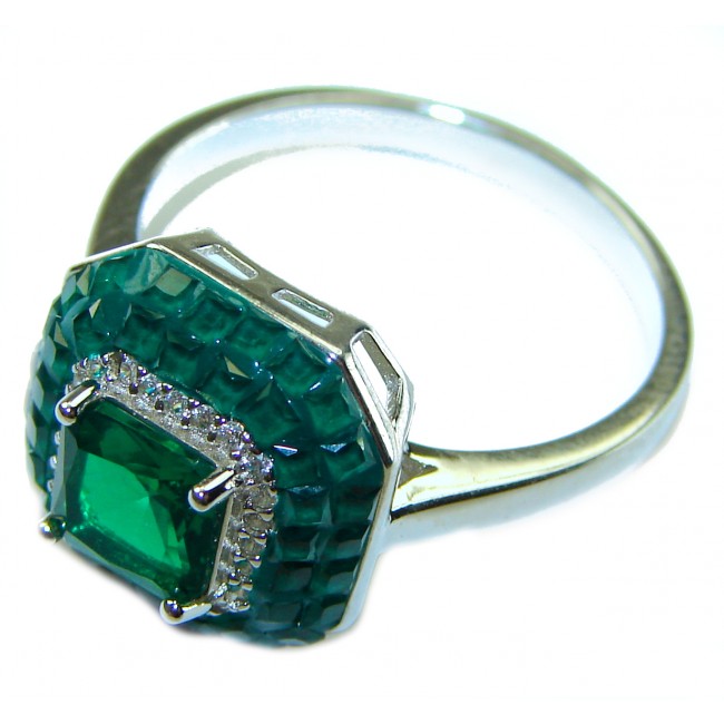 3.8 carat Emerald .925 Sterling Silver handcrafted Ring size 6