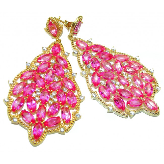 Blooming Orchid Pink Topaz 14K Gold over .925 Sterling Silver handcrafted Statement Earrings