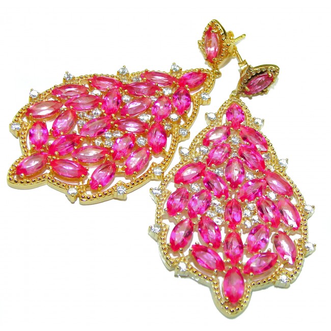 Blooming Orchid Pink Topaz 14K Gold over .925 Sterling Silver handcrafted Statement Earrings