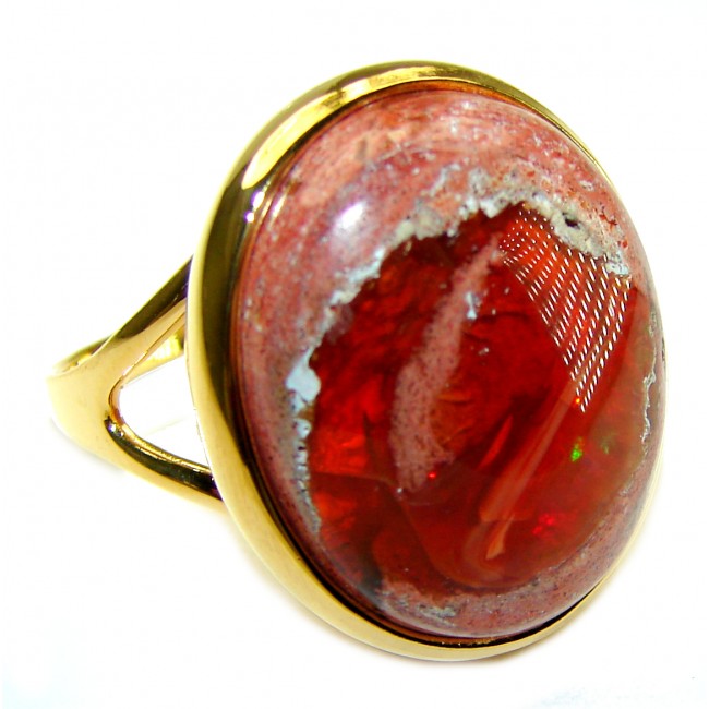 Queen of Fire best quality Mexican Opal 18K Gold over .925 Sterling Silver handmade ring 9