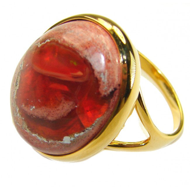 Queen of Fire best quality Mexican Opal 18K Gold over .925 Sterling Silver handmade ring 9