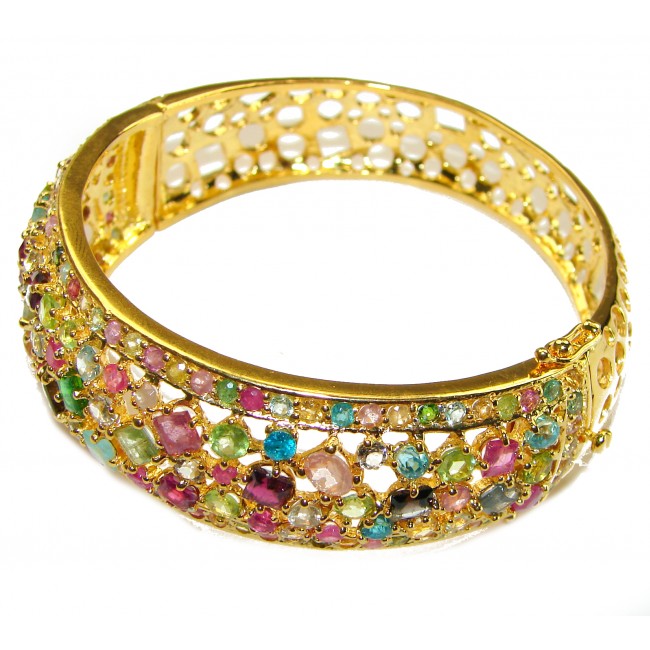 Luxurious Authentic Multigem 18K Gold over .925 Sterling Silver handmade bangle Bracelet