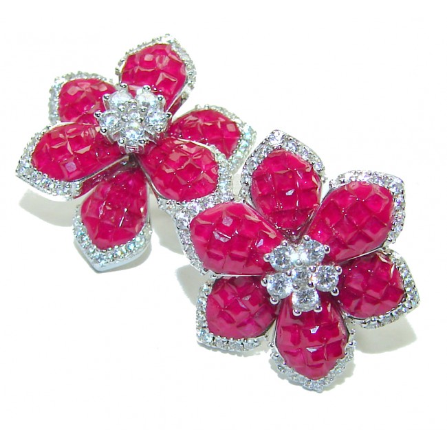 Born to Glam floral-inspired authentic Ruby .925 Sterling Silver handcrafted earrings