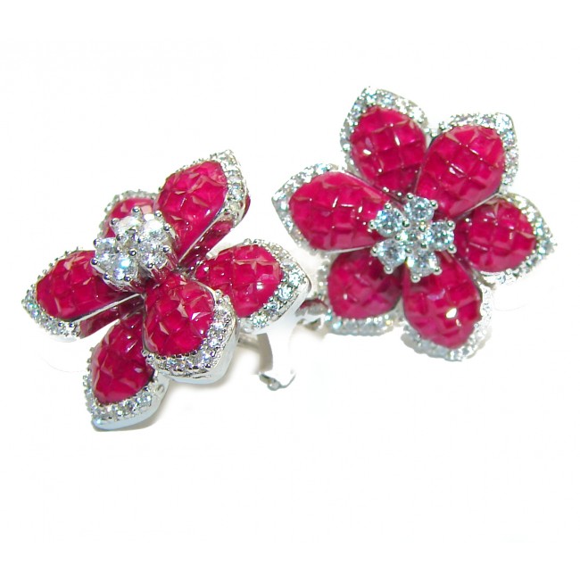 Born to Glam floral-inspired authentic Ruby .925 Sterling Silver handcrafted earrings